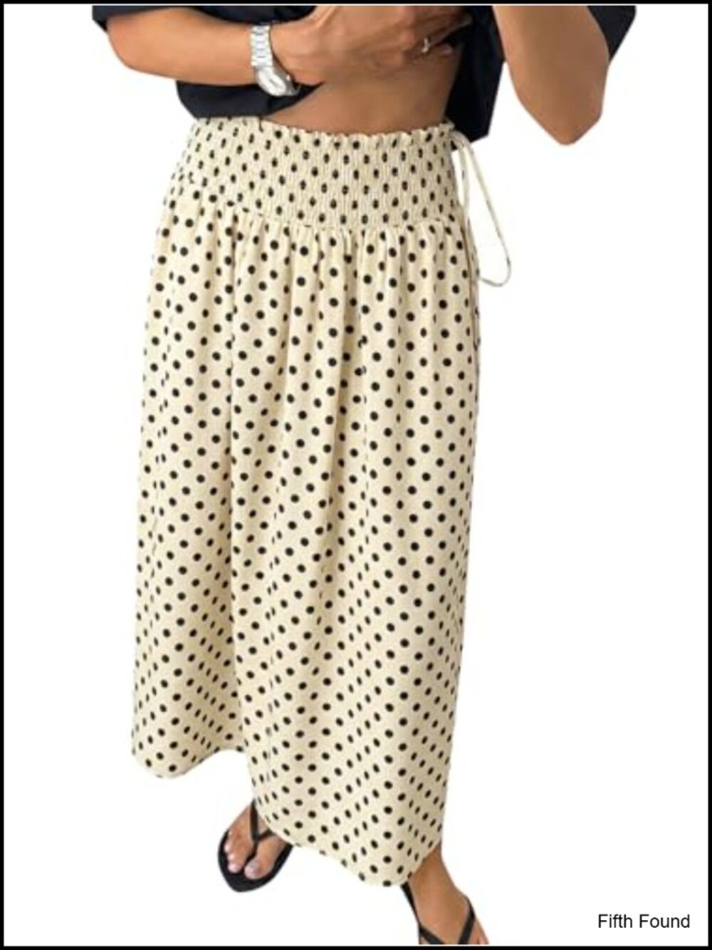 Polka Dot Maxi Skirt Smocked High Waist Tie Boho A-Line